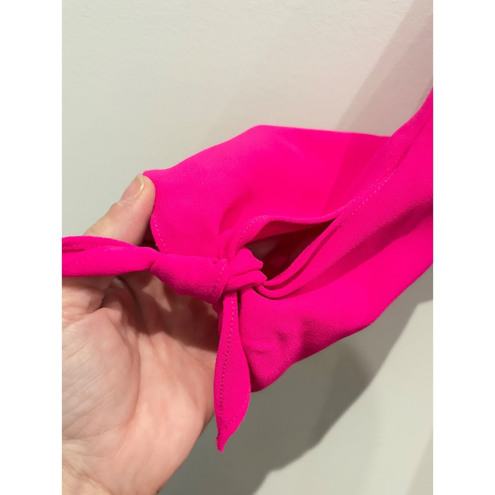 CeCe Hot Pink Tie Cuff Shift Dress Size 8 3/4 Sleeve Round Neck Mini - Picture 3 of 4